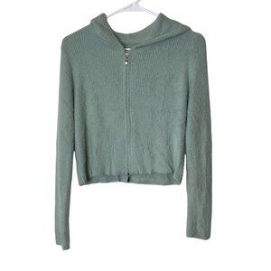 BDG Urban Outfitters L Sage Green Hooded Ribbed Knit Zip-Up Sweater Top